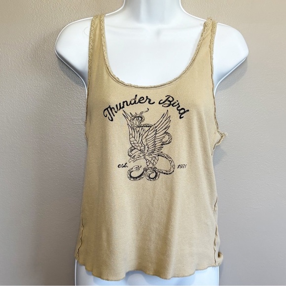 We The Free Free People Graphic Tank Top Tan Womens Size Medium - Picture 1 of 8